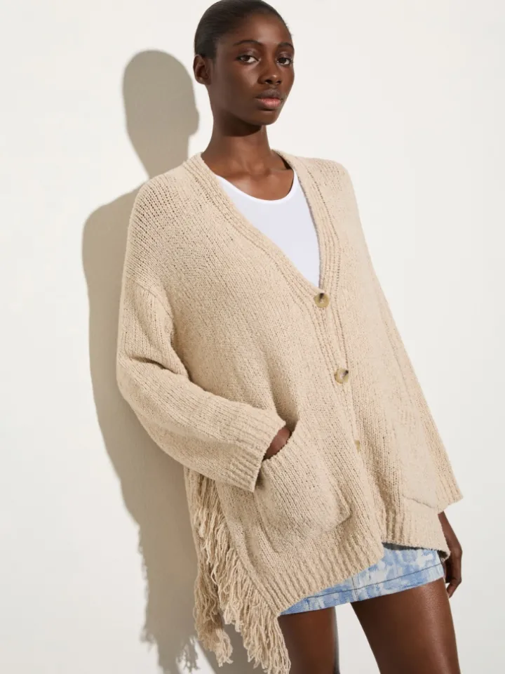 Bouclé cardigan with fringes - ice