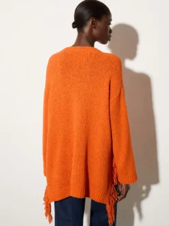 Bouclé cardigan with fringes - orange