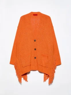 Bouclé cardigan with fringes - orange