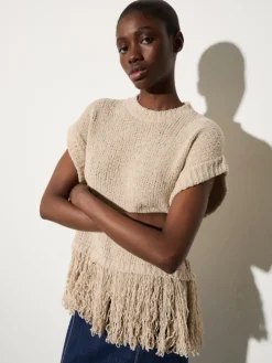 Bouclé jumper with fringe - ice