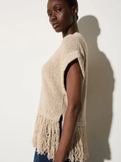 Bouclé jumper with fringe - ice
