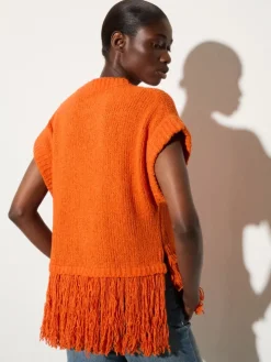 Bouclé jumper with fringe - orange