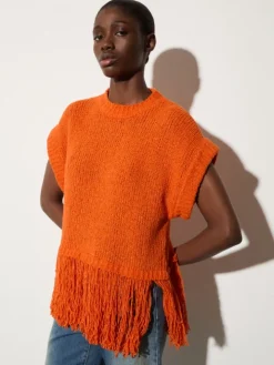 Bouclé jumper with fringe - orange