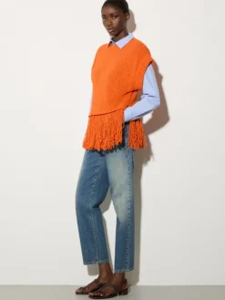 Bouclé jumper with fringe - orange