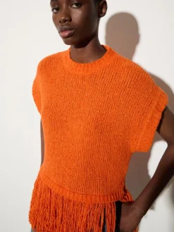 Bouclé jumper with fringe - orange