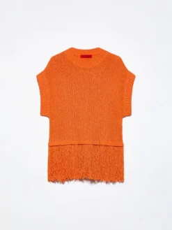 Bouclé jumper with fringe - orange