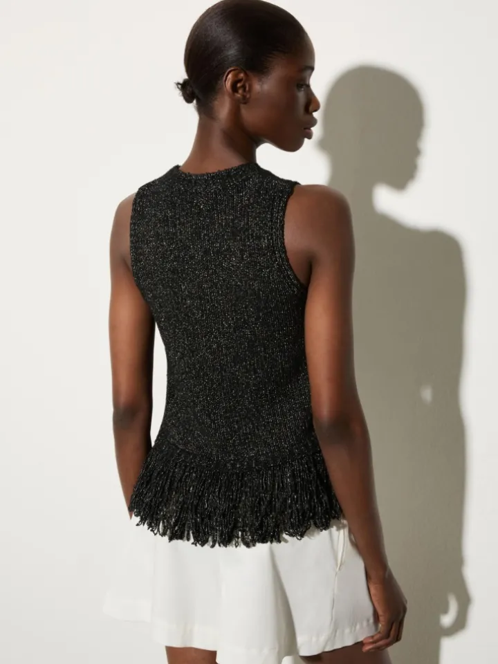 Bouclé knit top - black