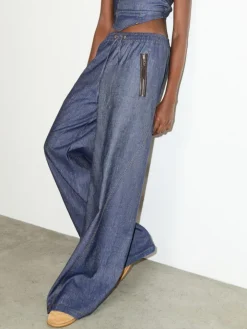 Cotton and linen denim joggers - navy