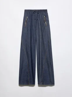 Cotton and linen denim joggers - navy