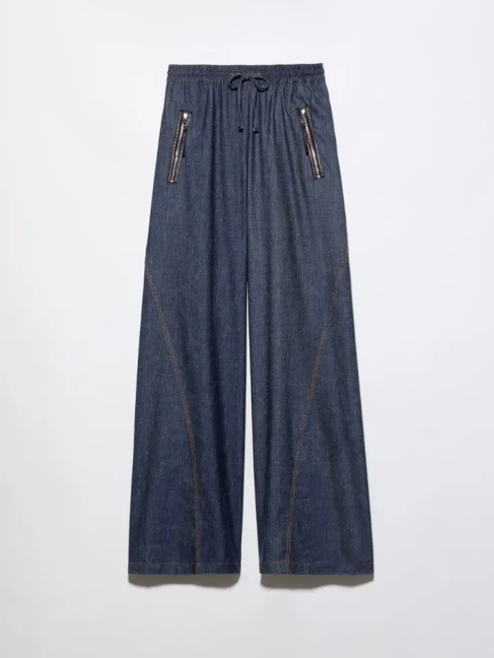 Cotton and linen denim joggers - navy