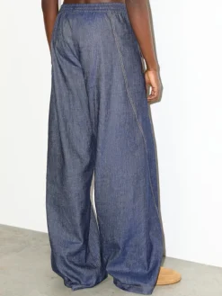Cotton and linen denim joggers - navy