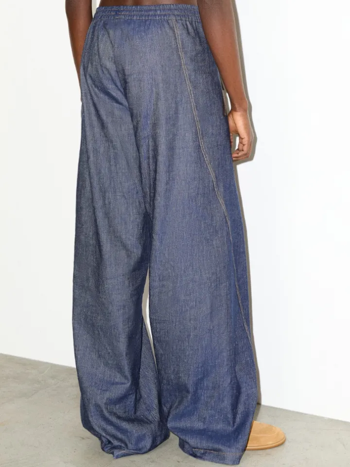 Cotton and linen denim joggers - navy