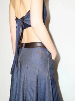 Cotton and linen denim skirt - navy