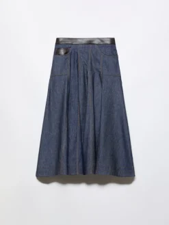 Cotton and linen denim skirt - navy