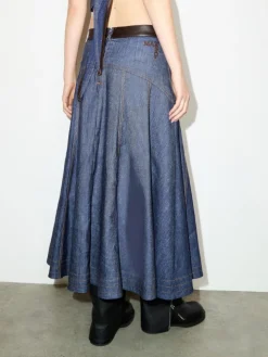 Cotton and linen denim skirt - navy