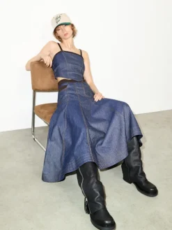 Cotton and linen denim skirt - navy