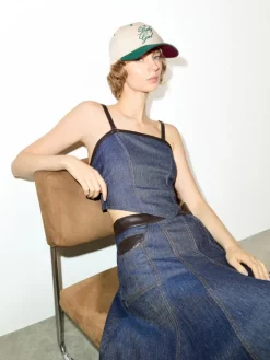 Cotton and linen denim top - navy