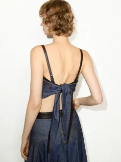 Cotton and linen denim top - navy