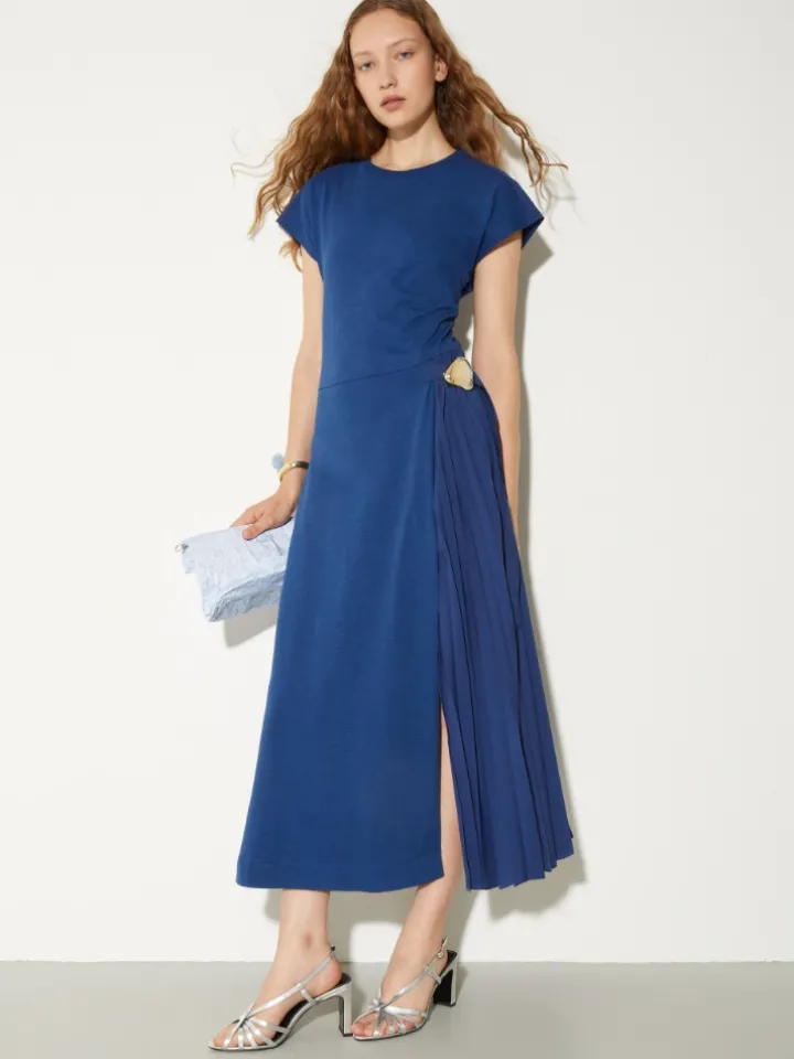 Cotton and linen jersey dress - navy
