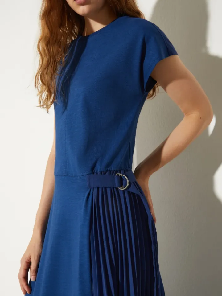 Cotton and linen jersey dress - navy