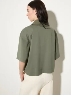 Cotton and linen layered T-shirt - kaki