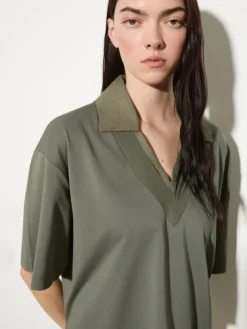 Cotton and linen layered T-shirt - kaki