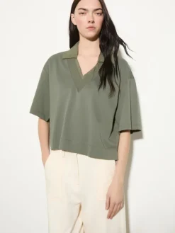 Cotton and linen layered T-shirt - kaki
