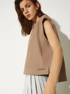 Cotton-fleece and poplin gilet - mud