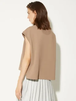 Cotton-fleece and poplin gilet - mud