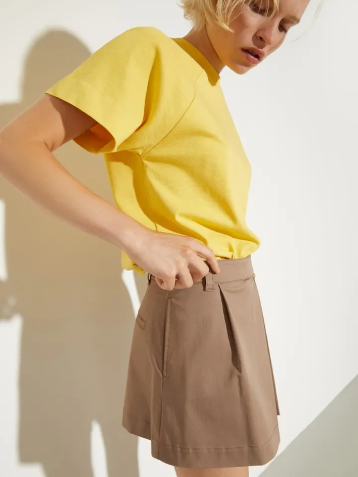 Cotton gabardine shorts - cocoa