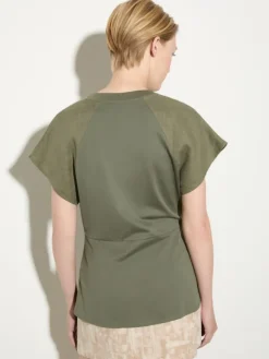 Cotton piqué and linen T-shirt - kaki