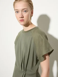 Cotton piqué and linen T-shirt - kaki