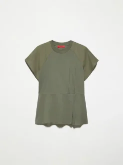 Cotton piqué and linen T-shirt - kaki