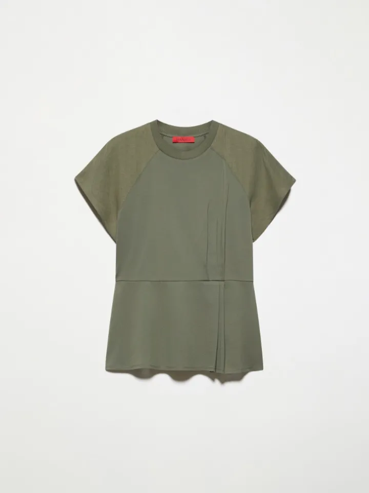 Cotton piqué and linen T-shirt - kaki