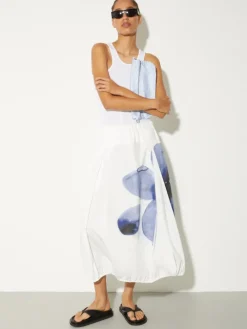 Cotton-poplin balloon midi skirt - cream
