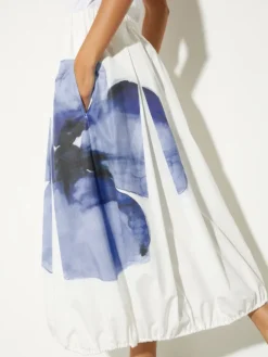 Cotton-poplin balloon midi skirt - cream