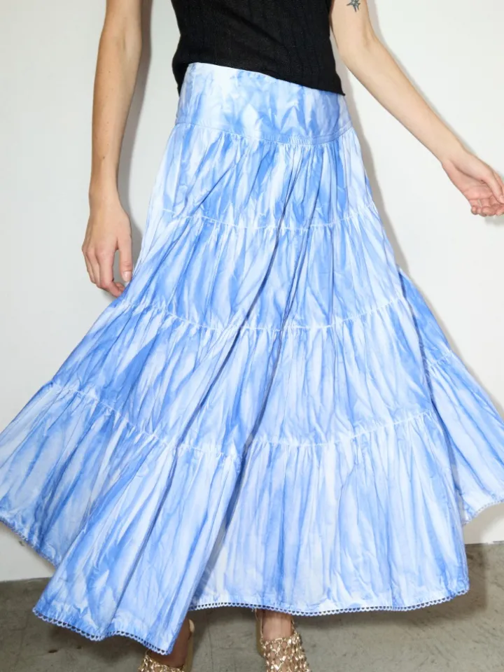 Cotton-poplin corolla midi skirt - light blue