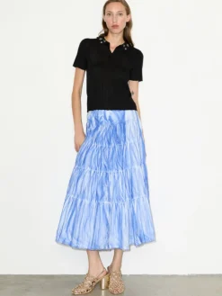 Cotton-poplin corolla midi skirt - light blue