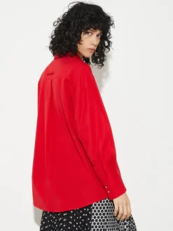 Cotton-poplin shirt with tie - red