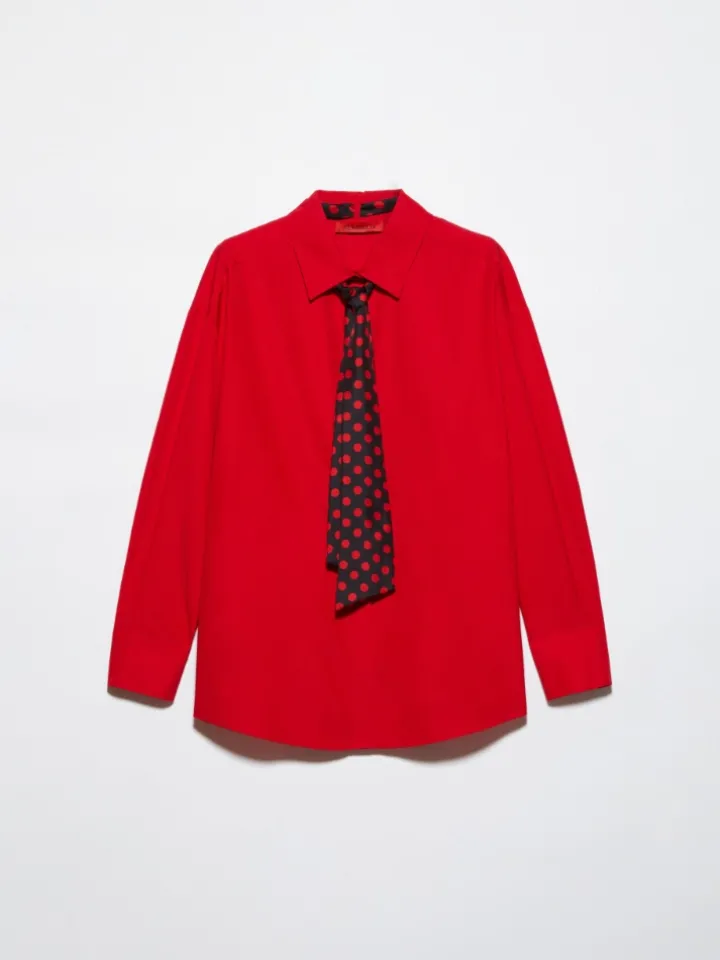 Cotton-poplin shirt with tie - red