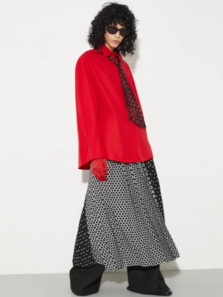 Cotton-poplin shirt with tie - red