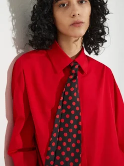 Cotton-poplin shirt with tie - red