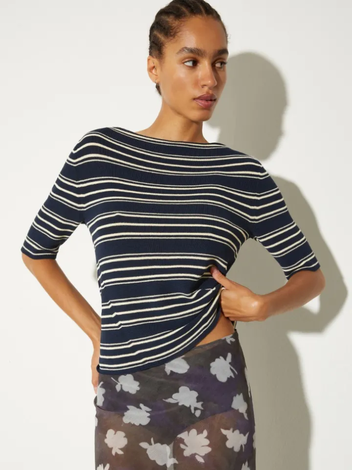 Crepe knitted T-shirt - navy