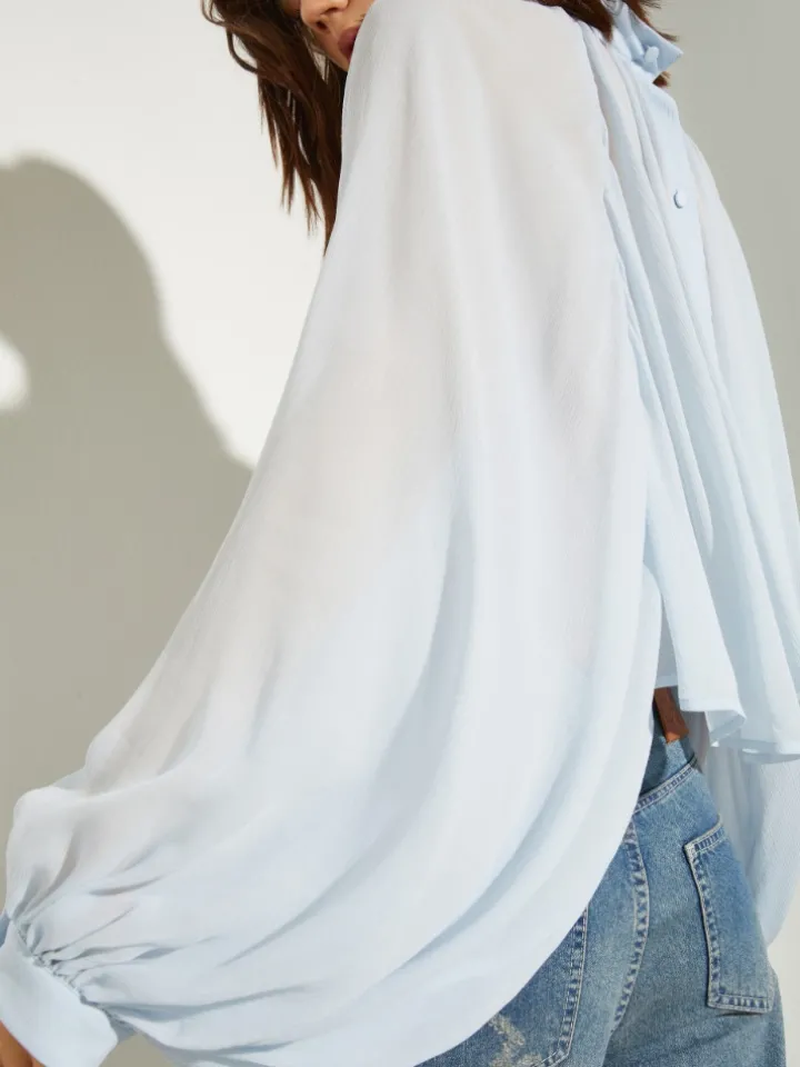 Crepon circle shirt - sky-blue
