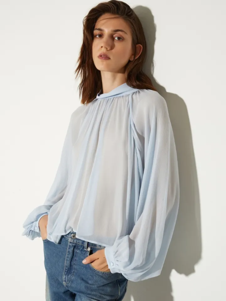 Crepon circle shirt - sky-blue