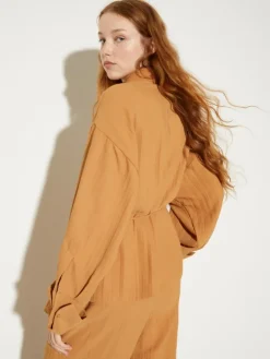 Crinkled envers-satin shacket - terra cotta
