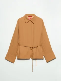 Crinkled envers-satin shacket - terra cotta