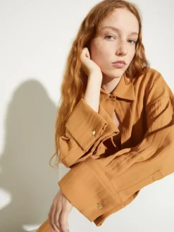 Crinkled envers-satin shacket - terra cotta