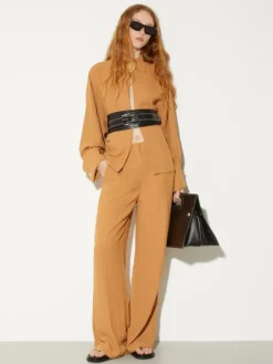 Crinkled envers-satin shacket - terra cotta