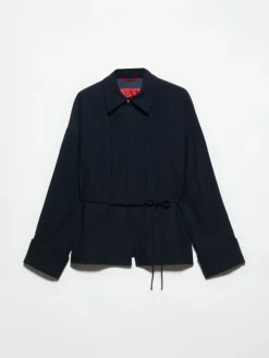Crinkled envers-satin shacket - midnightblue